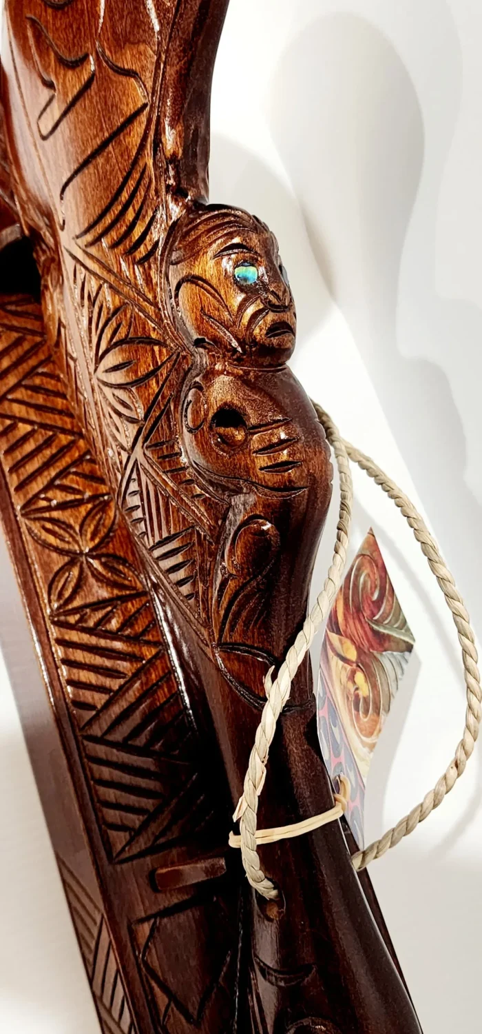 Hand Carved 21st Wahaika on Base with Island Patterns with Paua Shell Eyes