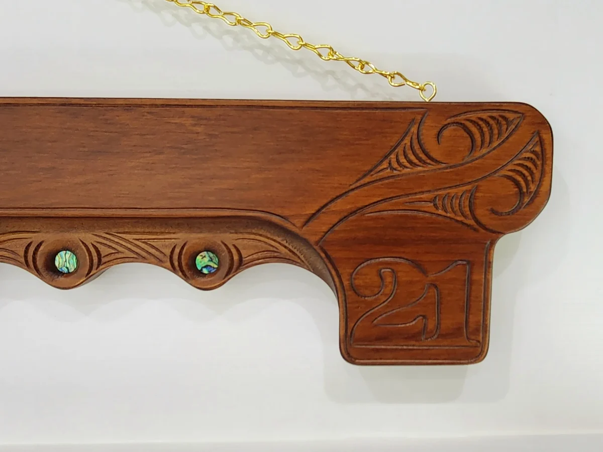 Hand Carved Large 21st Key with Maori Carving and Manaia - WM432