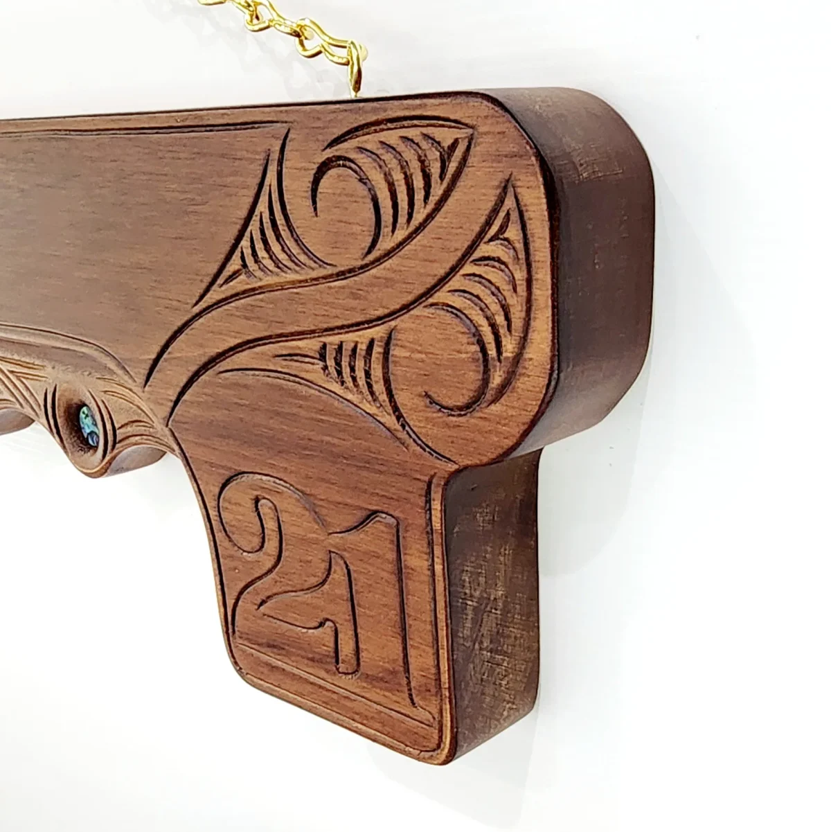 Hand Carved Large 21st Key with Maori Carving and Manaia - WM432