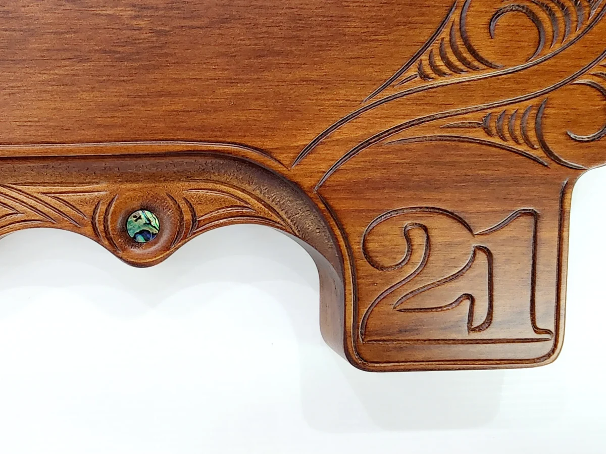 Hand Carved Large 21st Key with Maori Carving and Manaia - WM432