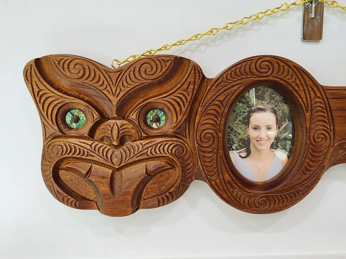 Hand Carved Large 21st Key with Maori Carving and Mask