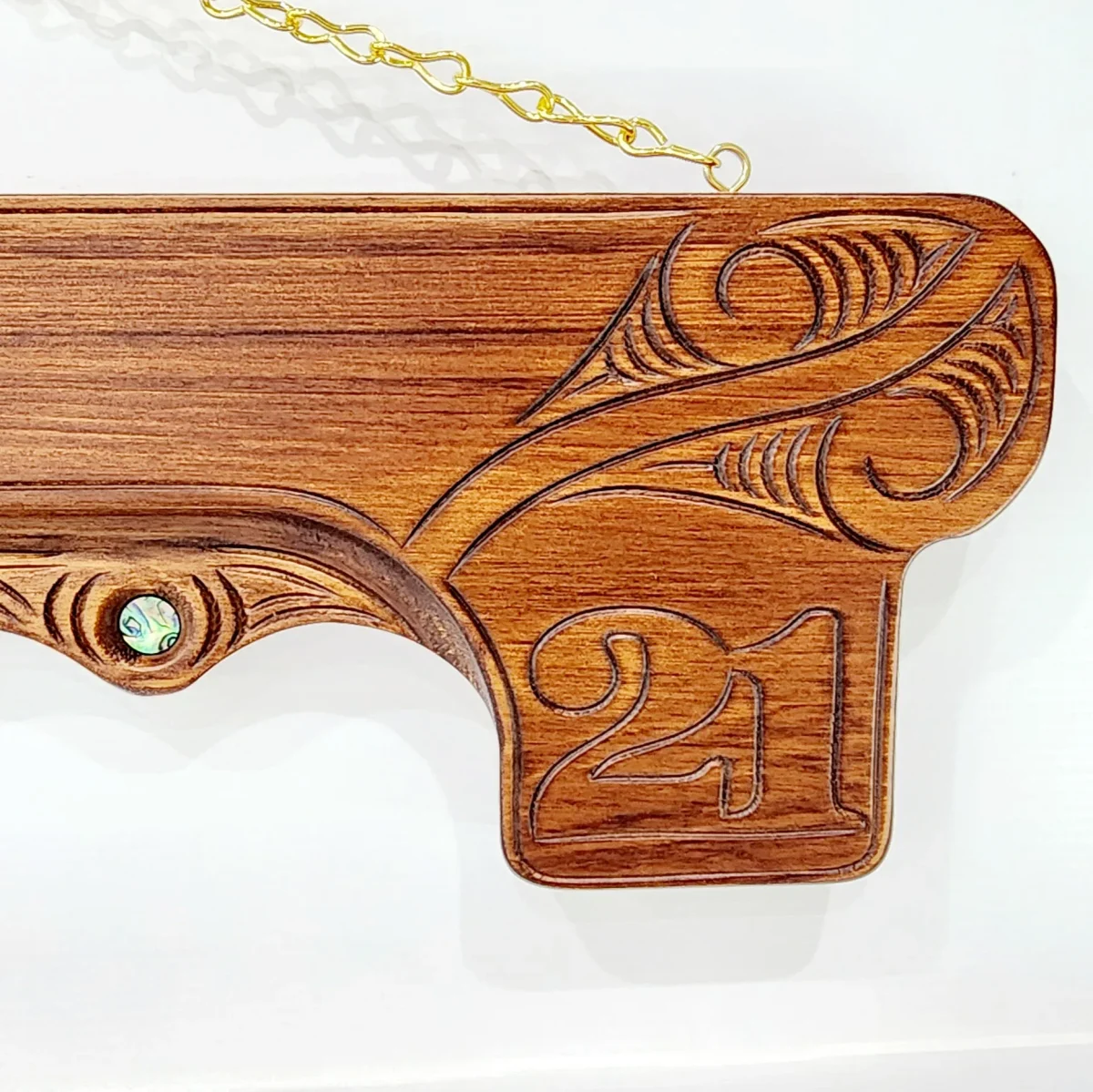 Hand Carved Large 21st Key with Maori Carving and Mask