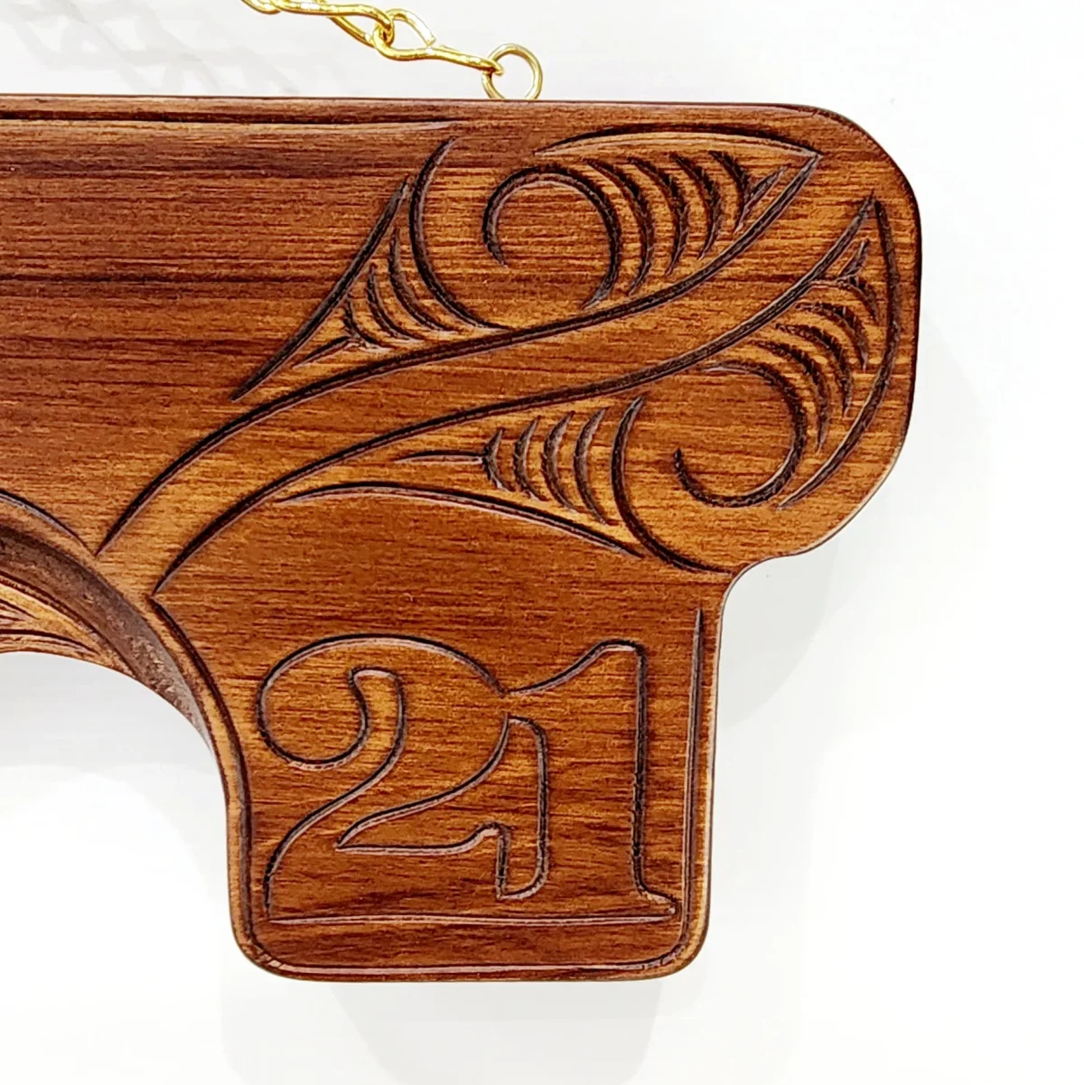 Hand Carved Large 21st Key with Maori Carving and Mask