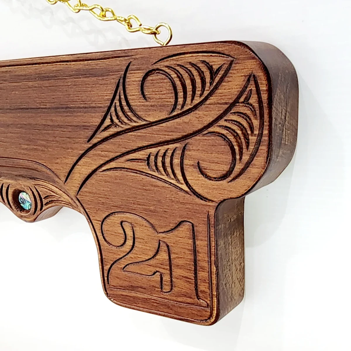Hand Carved Large 21st Key with Maori Carving and Mask