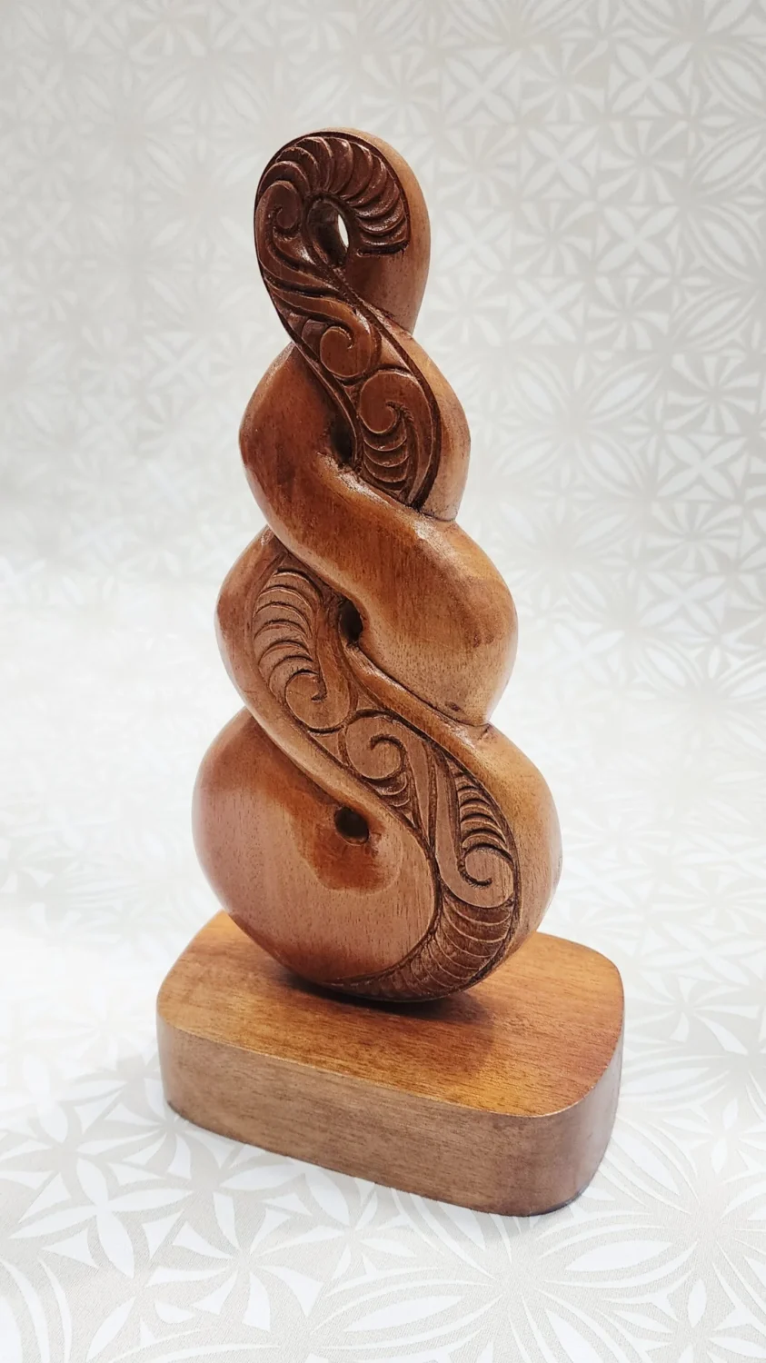 Hand-Carved Wooden Triple Twist on Base – Made in New Zealand