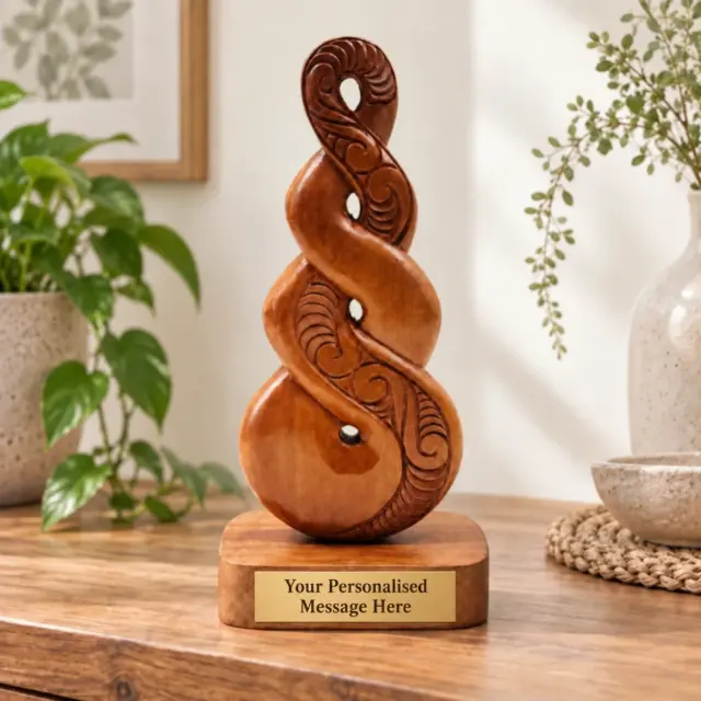 Hand-Carved Wooden Triple Twist on Base – Made in New Zealand