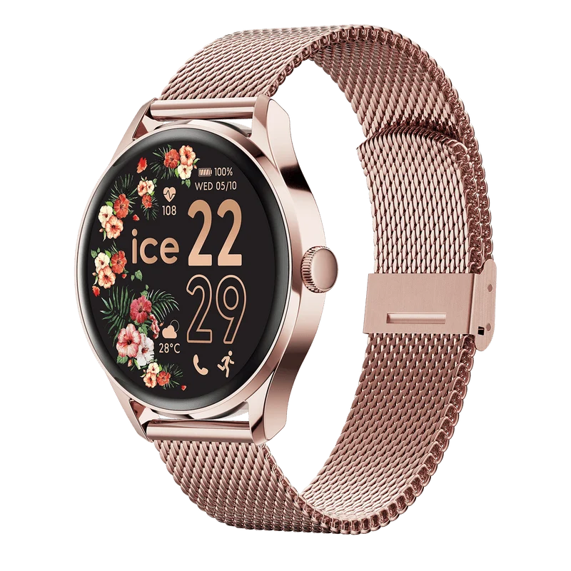ICE Smart 2.0 Round 1.20 Rose-Gold Milanese AMOLED Smartwatch – Bluetooth Calling - 023394