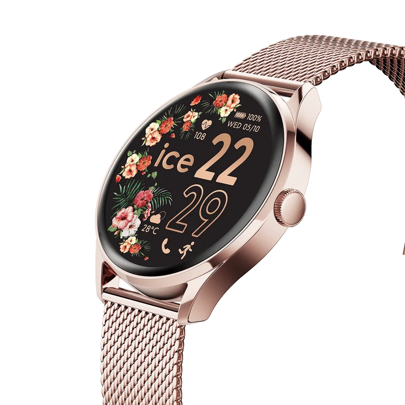 ICE Smart 2.0 Round 1.20 Rose-Gold Milanese AMOLED Smartwatch – Bluetooth Calling - 023394