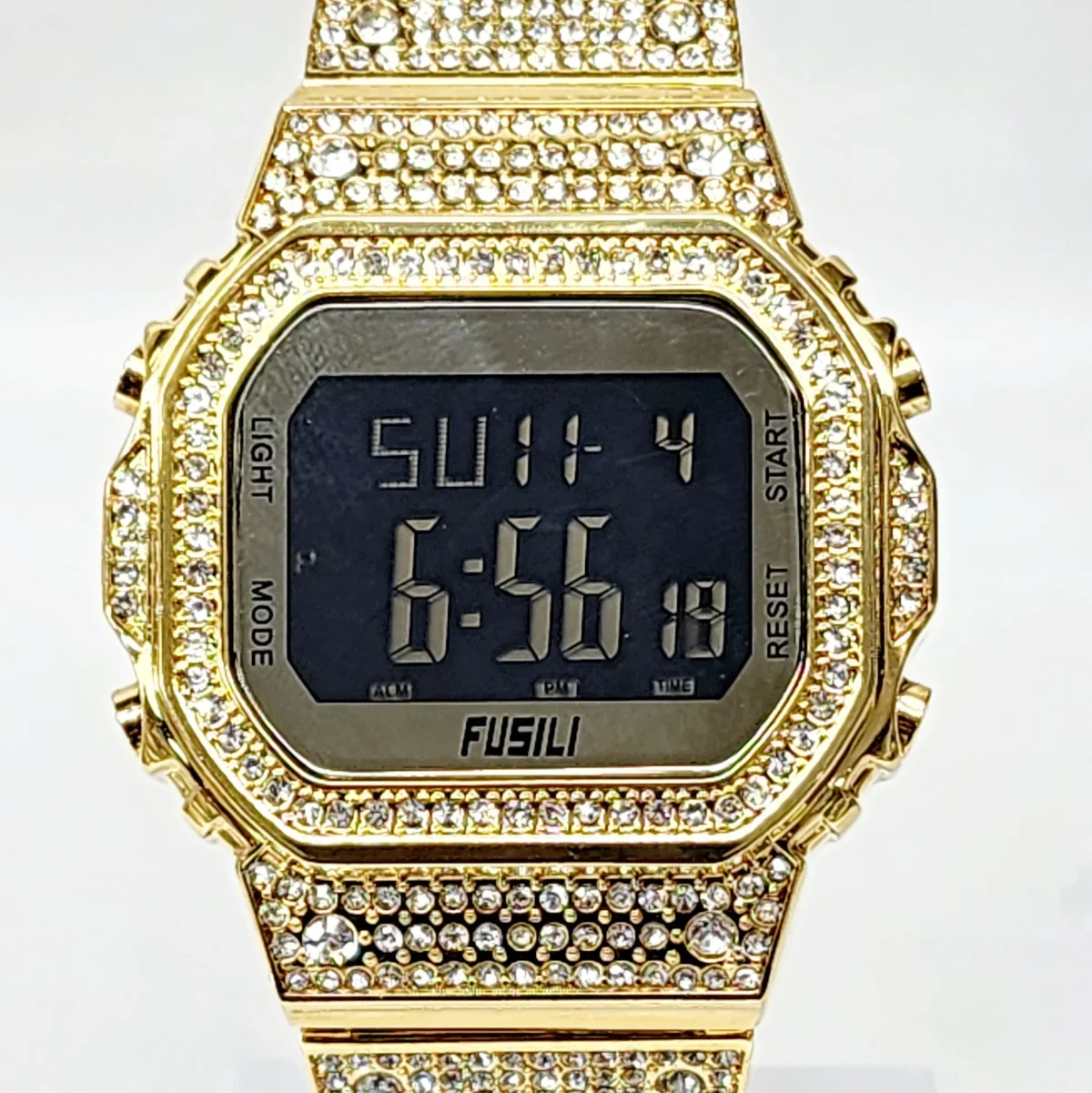 Iced Out Gents Gold Tone Digital Watch - B2853
