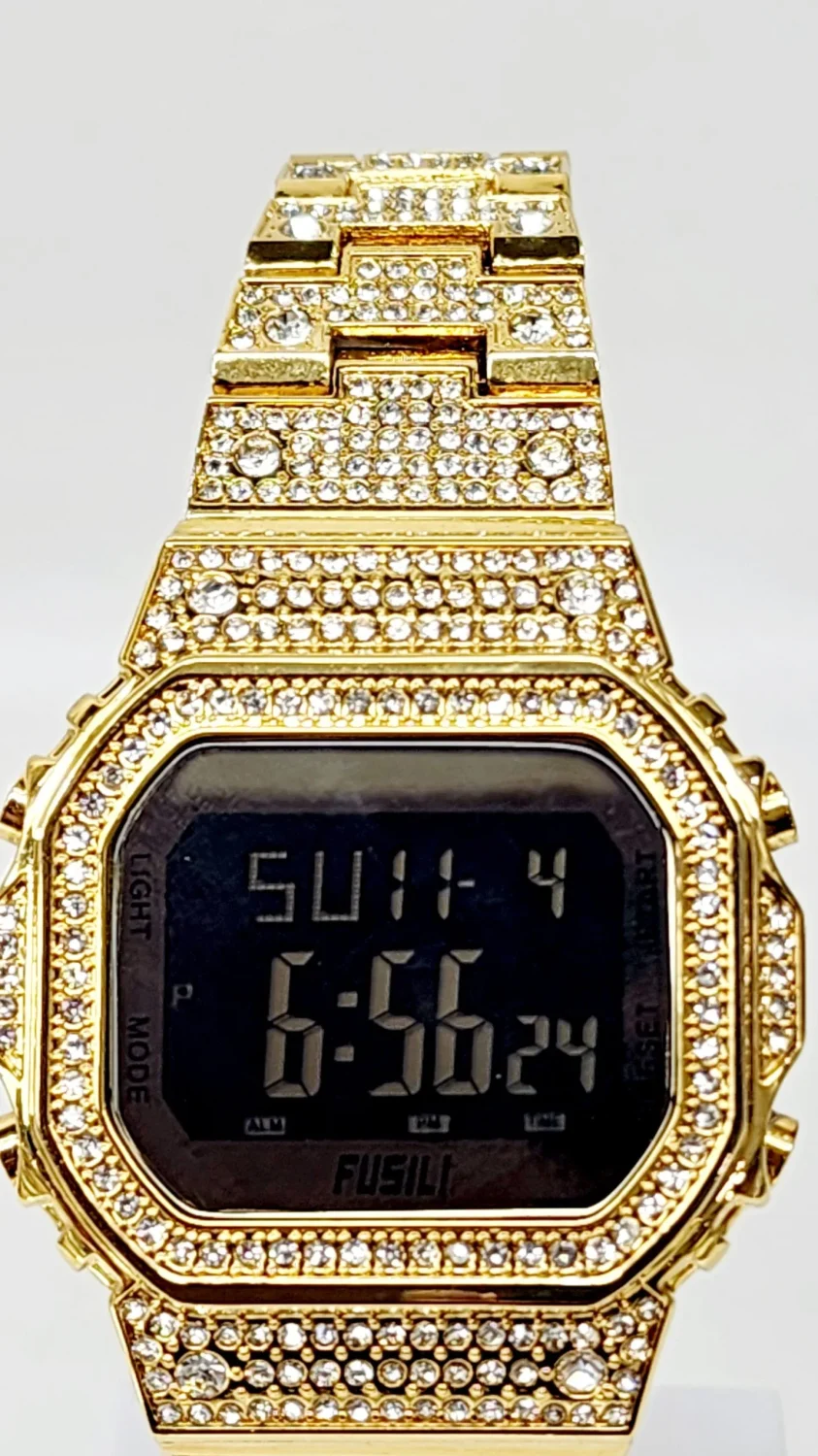 Iced Out Gents Gold Tone Digital Watch - B2853