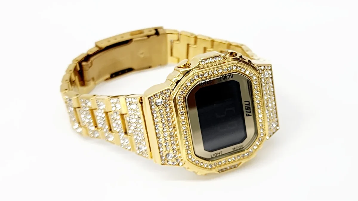 Iced Out Gents Gold Tone Digital Watch - B2853
