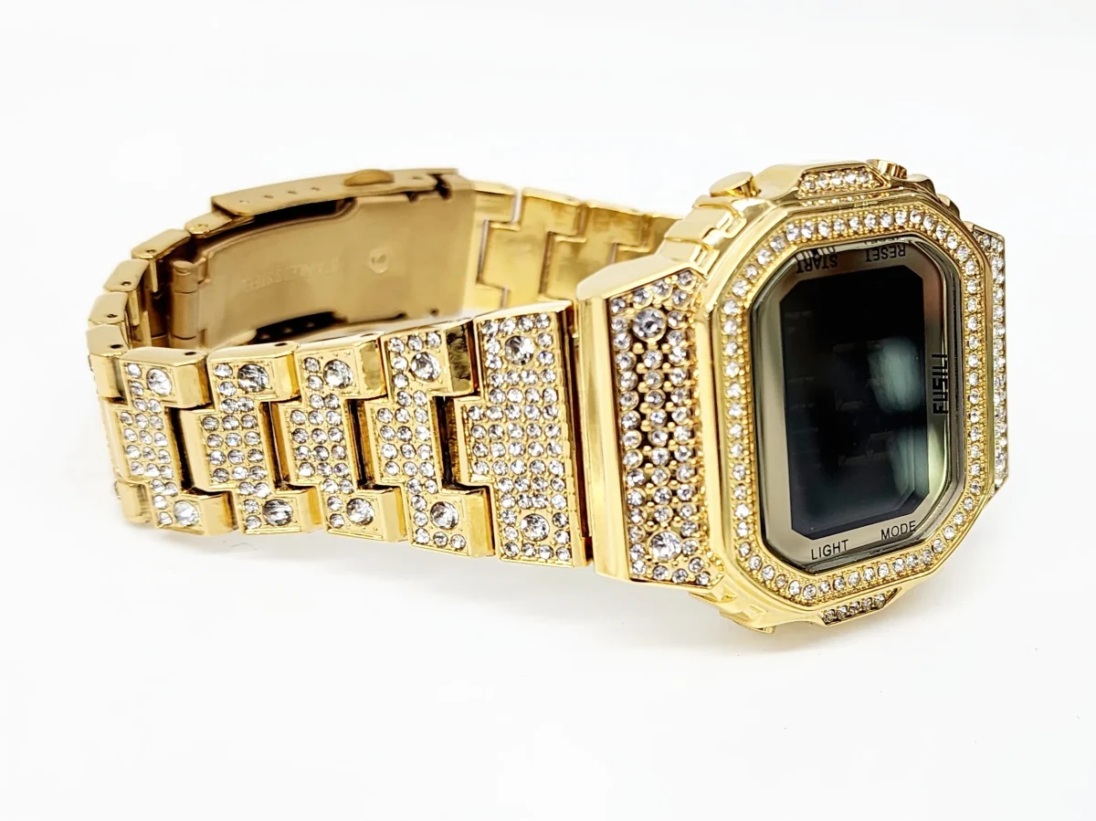Iced Out Gents Gold Tone Digital Watch - B2853