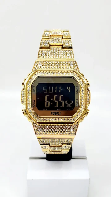 Iced Out Gents Gold Tone Digital Watch - B2853