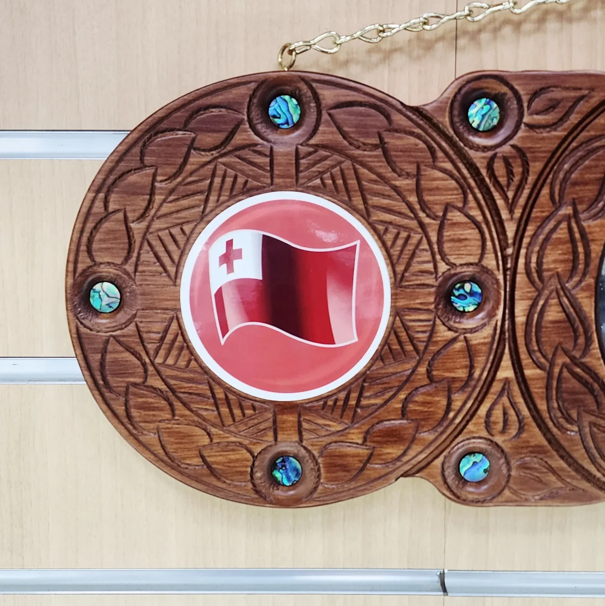 Island Design 21st Birthday Key – Tongan Flag with Natural New Zealand Paua Shell Inlays | Handcrafted Tulip Wood Keepsake | Made in New Zealand - WM438PSTF
