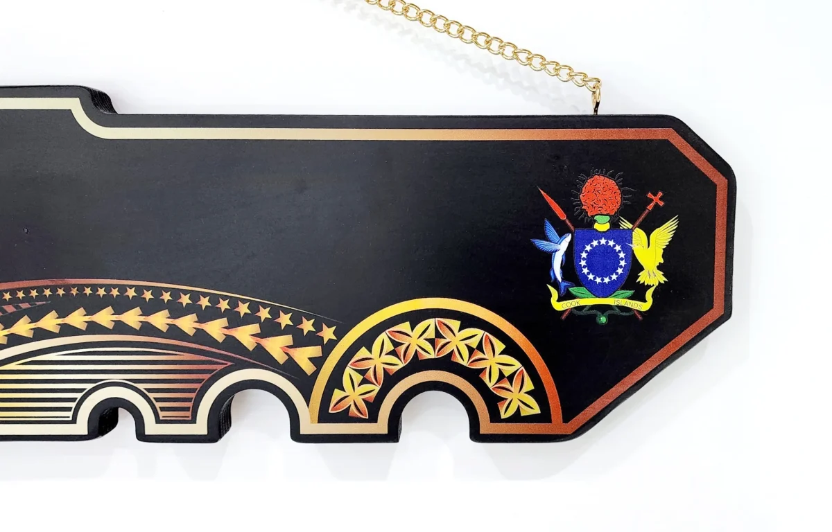 Island Design Golden Red Theme Colour UV Printed Birthday Key with Coat of Arms of Cook Island