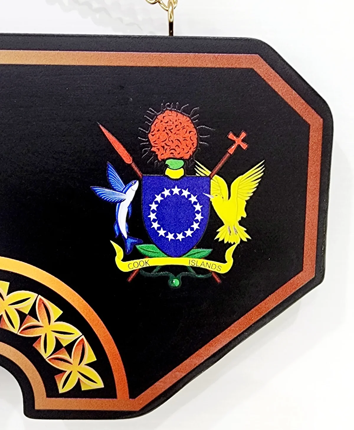 Island Design Golden Red Theme Colour UV Printed Birthday Key with Coat of Arms of Cook Island