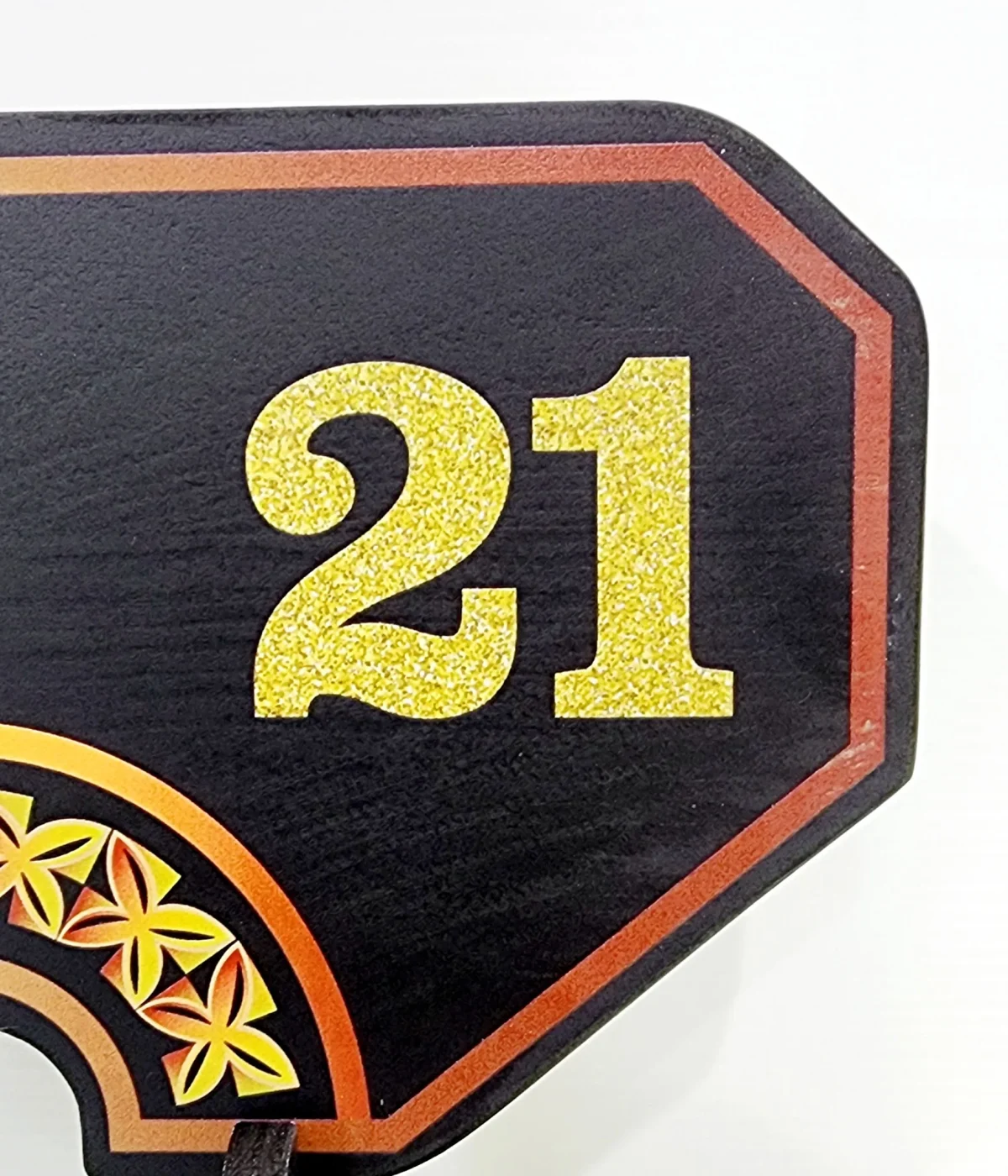 Island Design Golden Red Theme Colour UV Printed Birthday Key with Golden Glitter Look ?21? and Matching Colour Stand