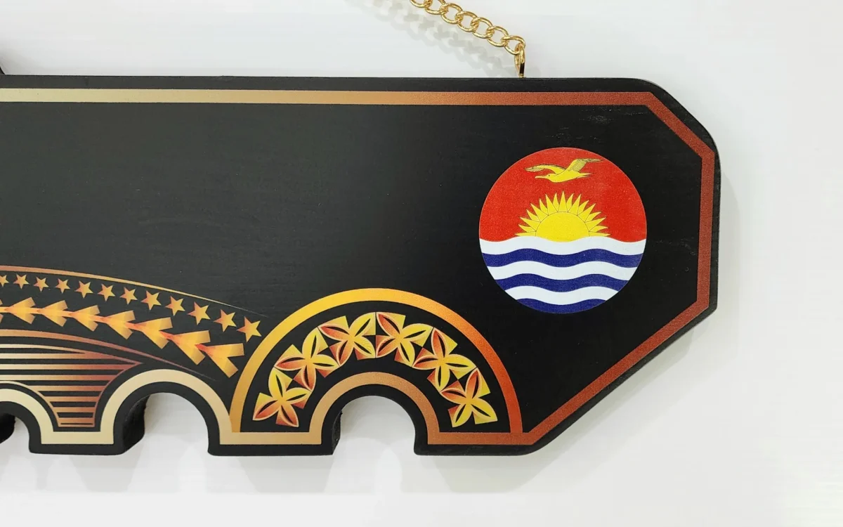 Island Design Golden Red Theme Colour UV Printed Birthday Key with Coloured Kiribati Flag