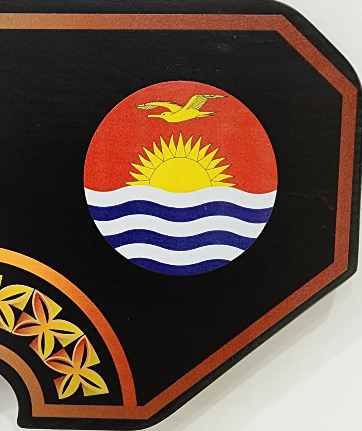 Island Design Golden Red Theme Colour UV Printed Birthday Key with Coloured Kiribati Flag