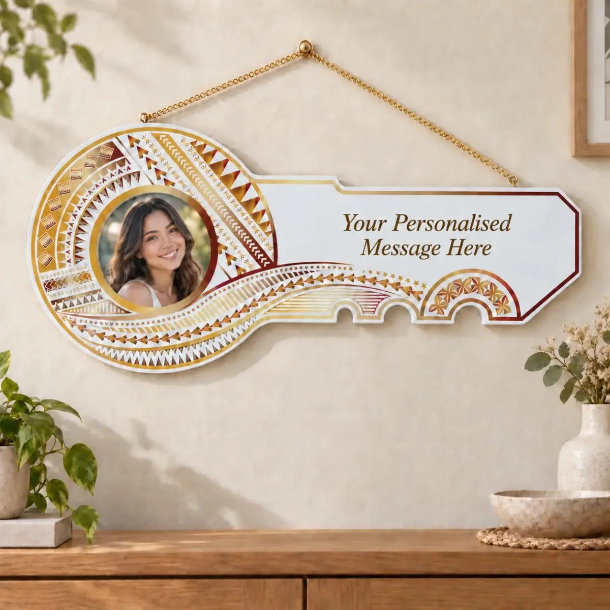 Island Design Golden Red Theme Colour UV Printed Birthday Key