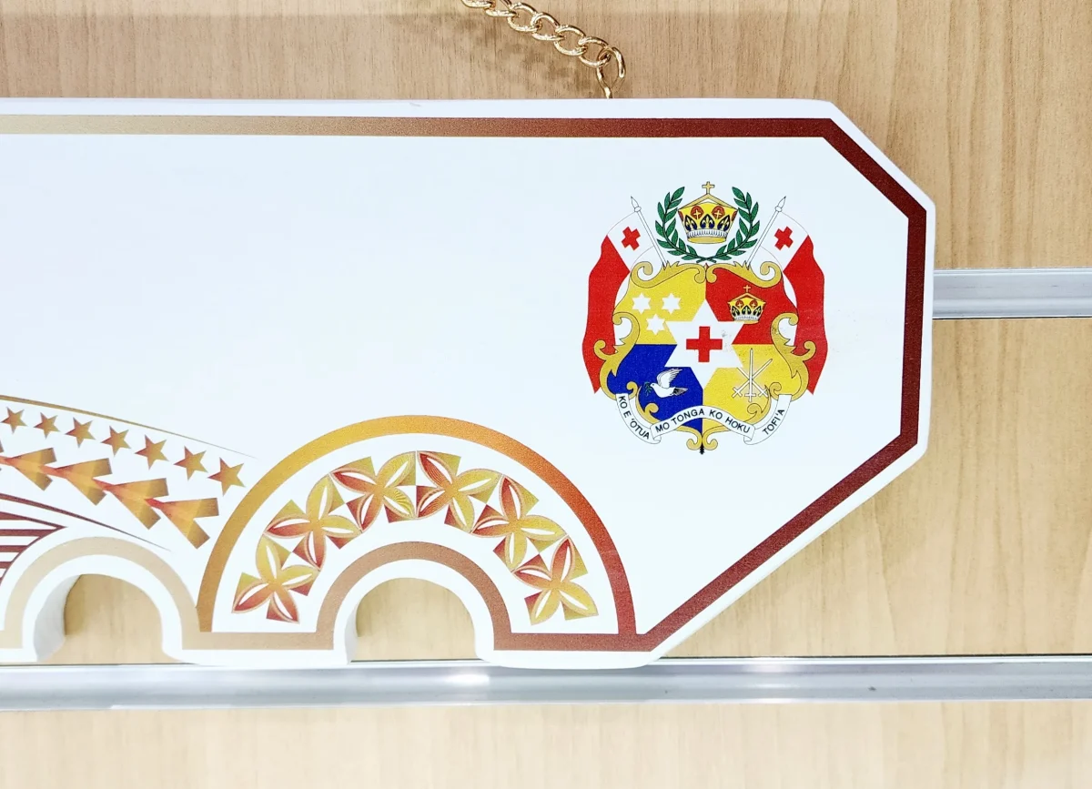 Island Design Golden Red Theme Colour UV Printed Birthday Key with Coloured Tongan Sila