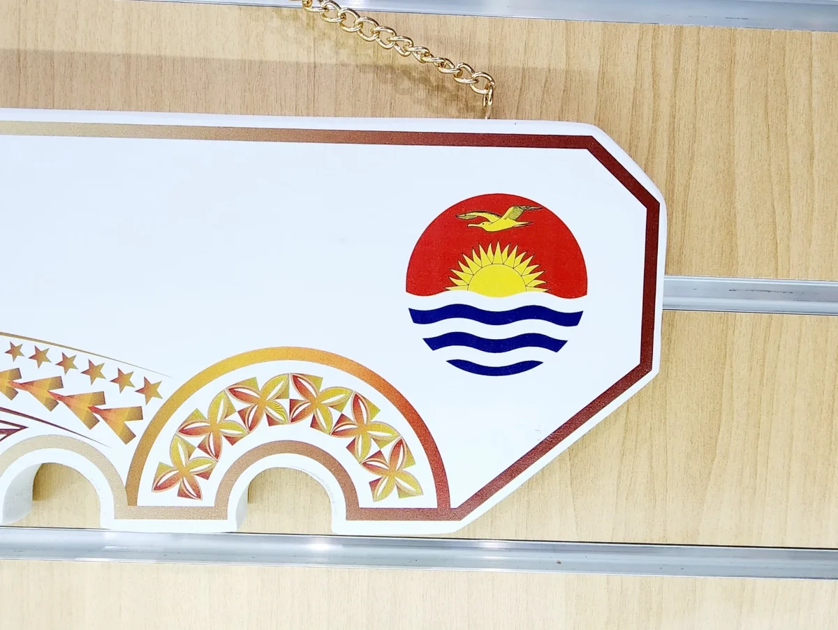 Island Design Golden Red Theme Colour UV Printed Birthday Key with Coloured Kiribati Flag