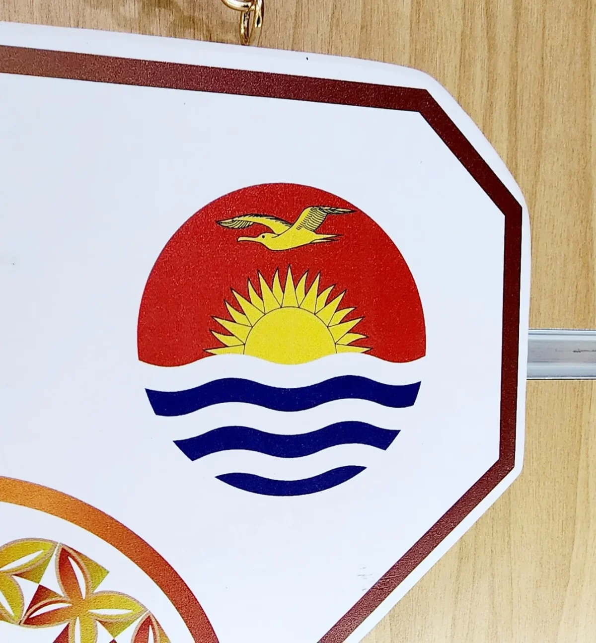 Island Design Golden Red Theme Colour UV Printed Birthday Key with Coloured Kiribati Flag