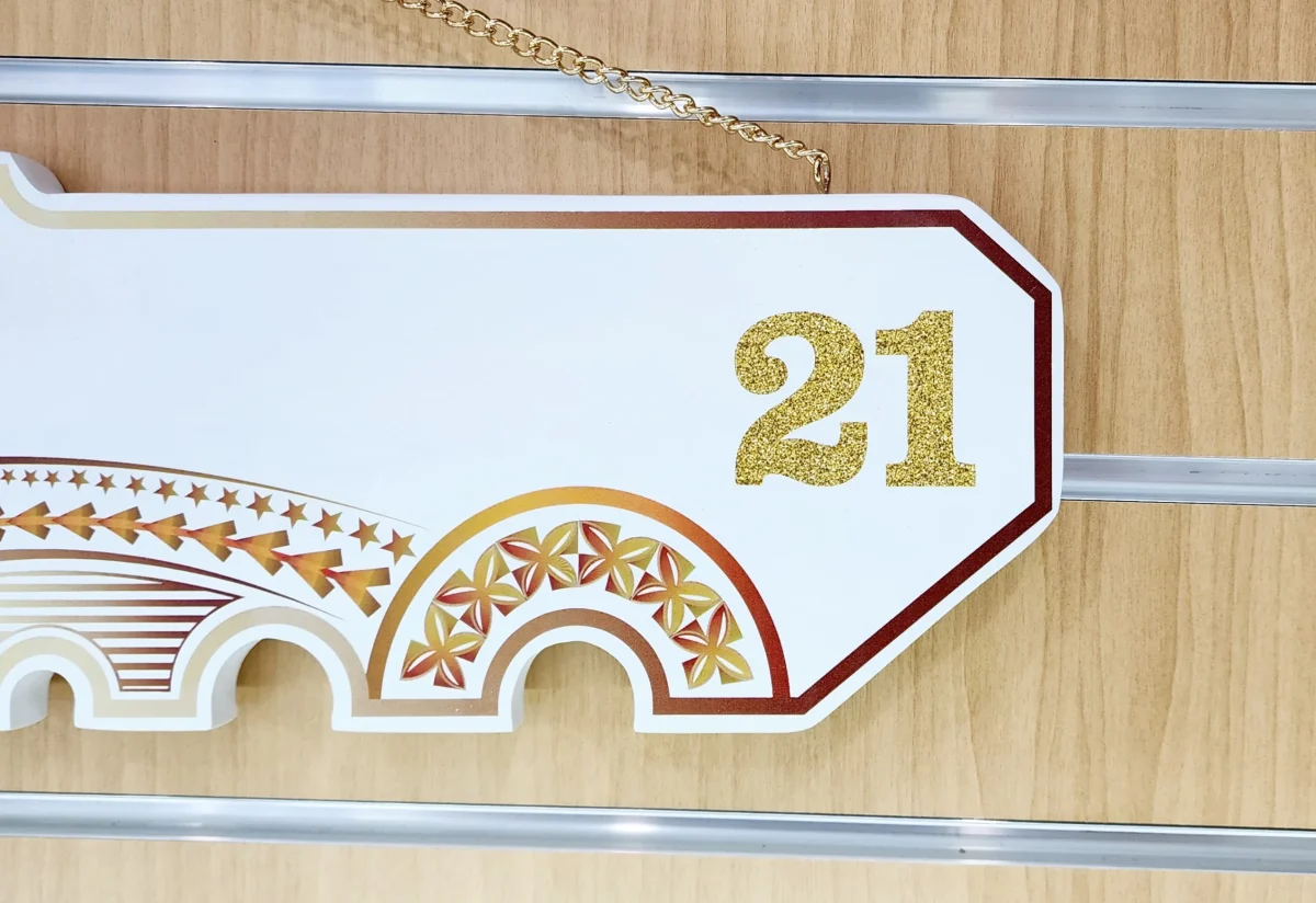 Island Design Golden Red Theme Colour UV Printed Birthday Key with Golden Glitter Look "21"