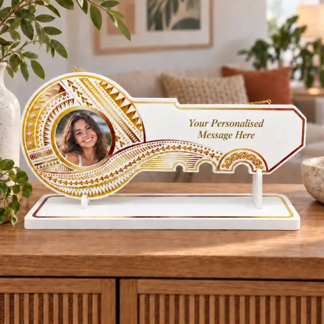 Island Design Golden Red Theme Colour UV Printed Birthday Key with Matching Colour Stand