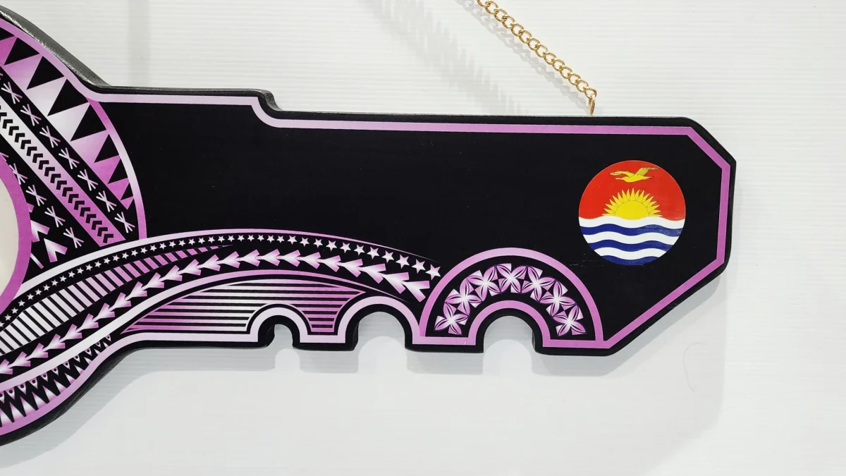 Island Design Purple & White Theme Colour UV Printed Wooden Birthday Key with "Kiribati Flag"  – SJ2258