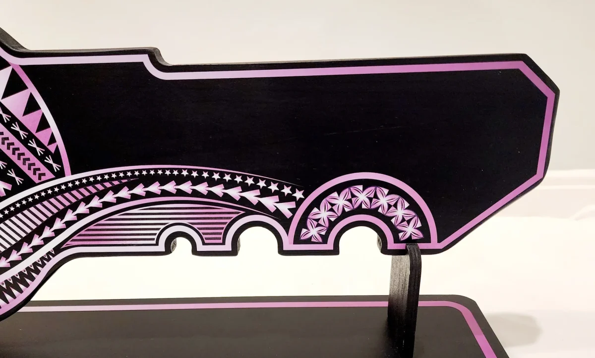 Island Design Purple Theme Colour UV Printed Birthday Key with Matching Colour Stand - Design 2252