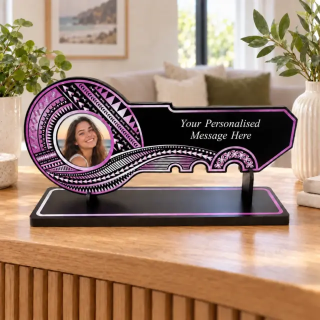 Island Design Purple Theme Colour UV Printed Birthday Key with Matching Colour Stand - Design 2252