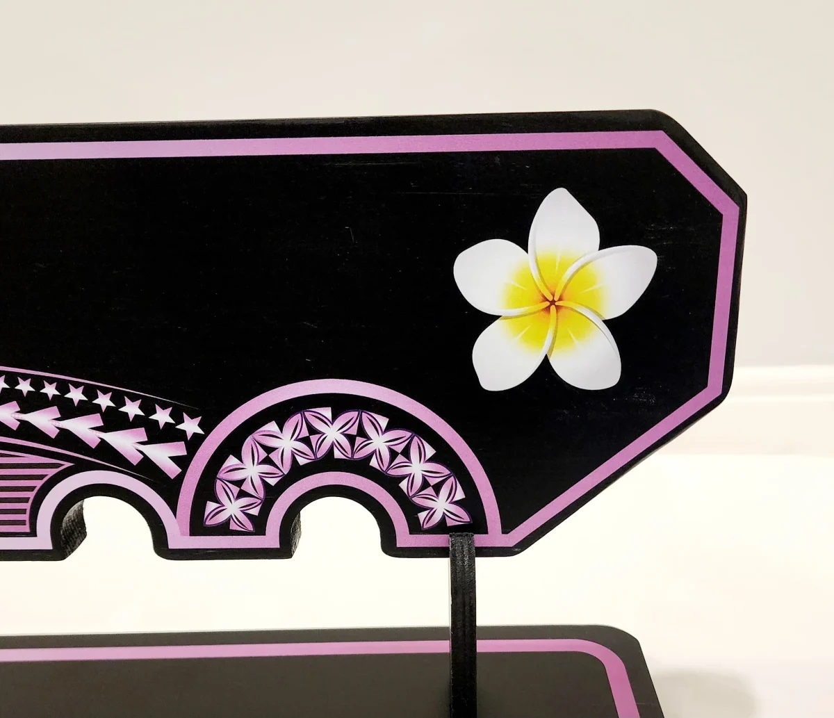 Island Design Purple Theme Colour UV Printed Birthday Key with White Frangipani and Matching Colour Stand - Design 2257