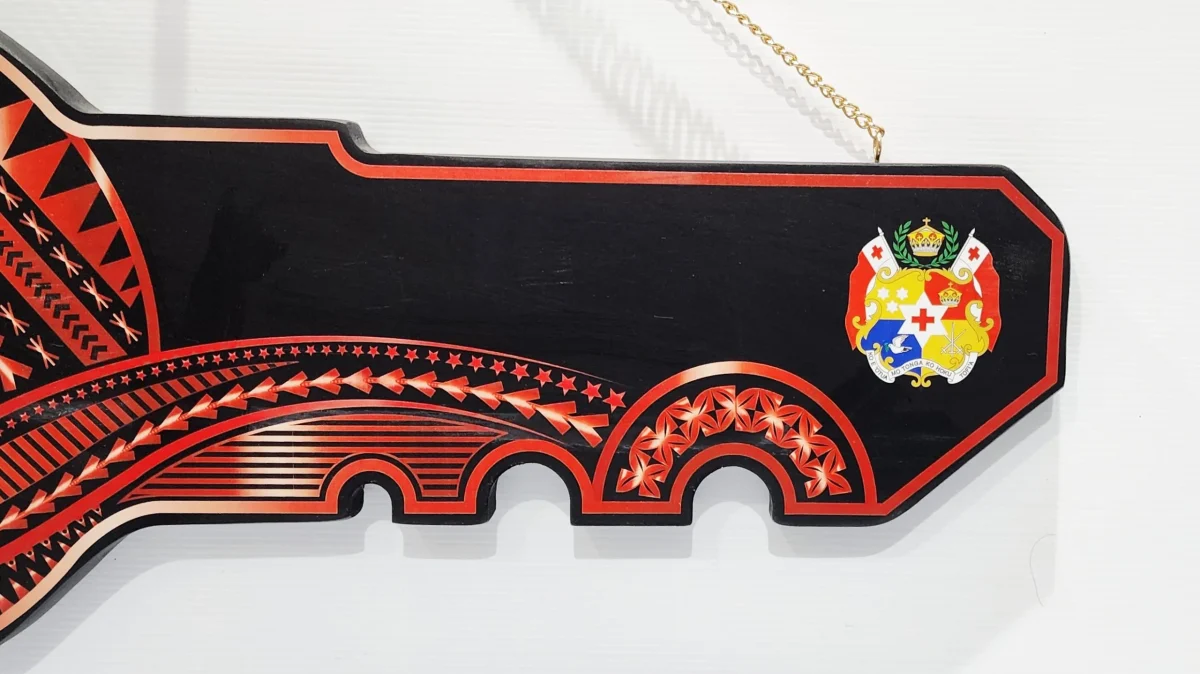 Island Design Red & White Theme Colour UV Printed Wooden Birthday Key with "Tongan Sila"  – SJ2246
