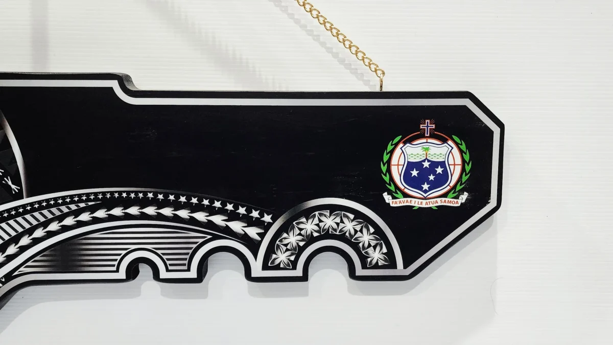 Island Design Silver Theme Colour UV Printed Wooden Birthday Key with "Samoan Sila  – SJ2261