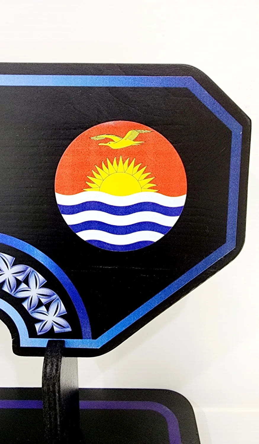 Island Design White & Blue Theme Colour UV Printed Birthday Key with Coloured Kiribati Flag and Matching Colour Stand