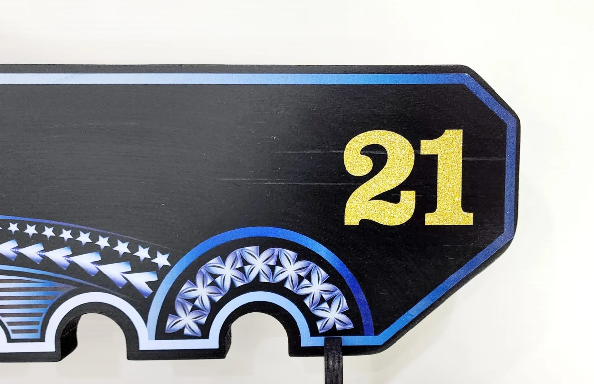 Island Design White & Blue Theme Colour UV Printed Birthday Key with Golden Glitter Look "21" and Matching Colour Stand