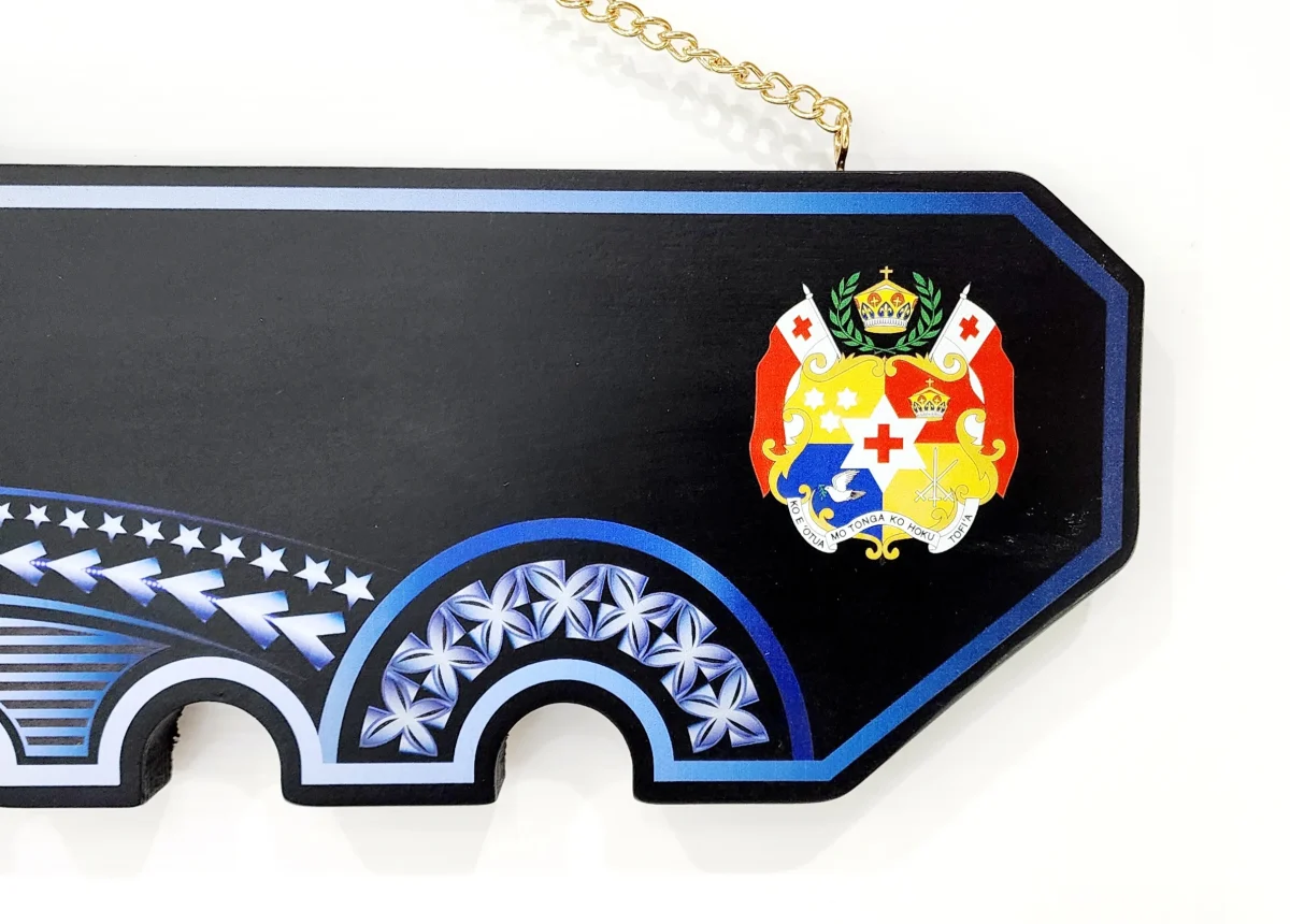 Island Design White & Blue Theme Colour UV Printed Birthday Key with Coloured Tongan Sila
