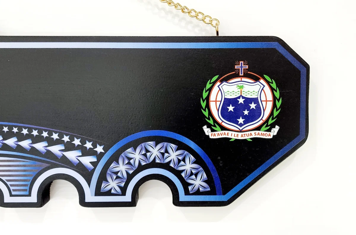 Island Design White & Blue Theme Colour UV Printed Birthday Key with Coloured Samoan Sila