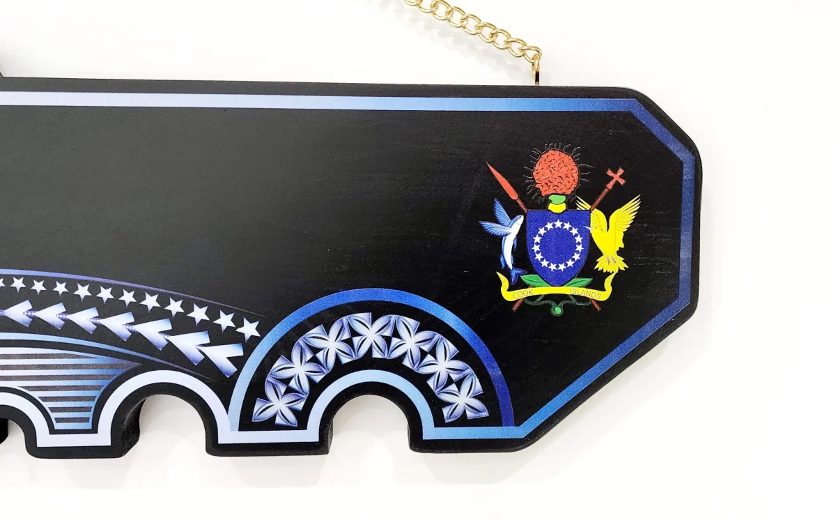 Island Design White & Blue Theme Colour UV Printed Birthday Key with Coat of Arms of Cook Island