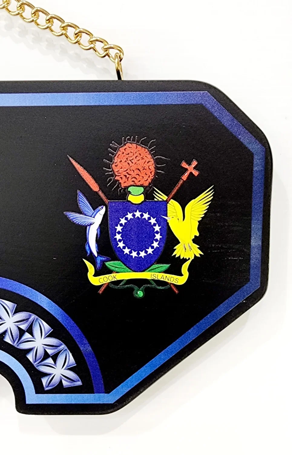 Island Design White & Blue Theme Colour UV Printed Birthday Key with Coat of Arms of Cook Island