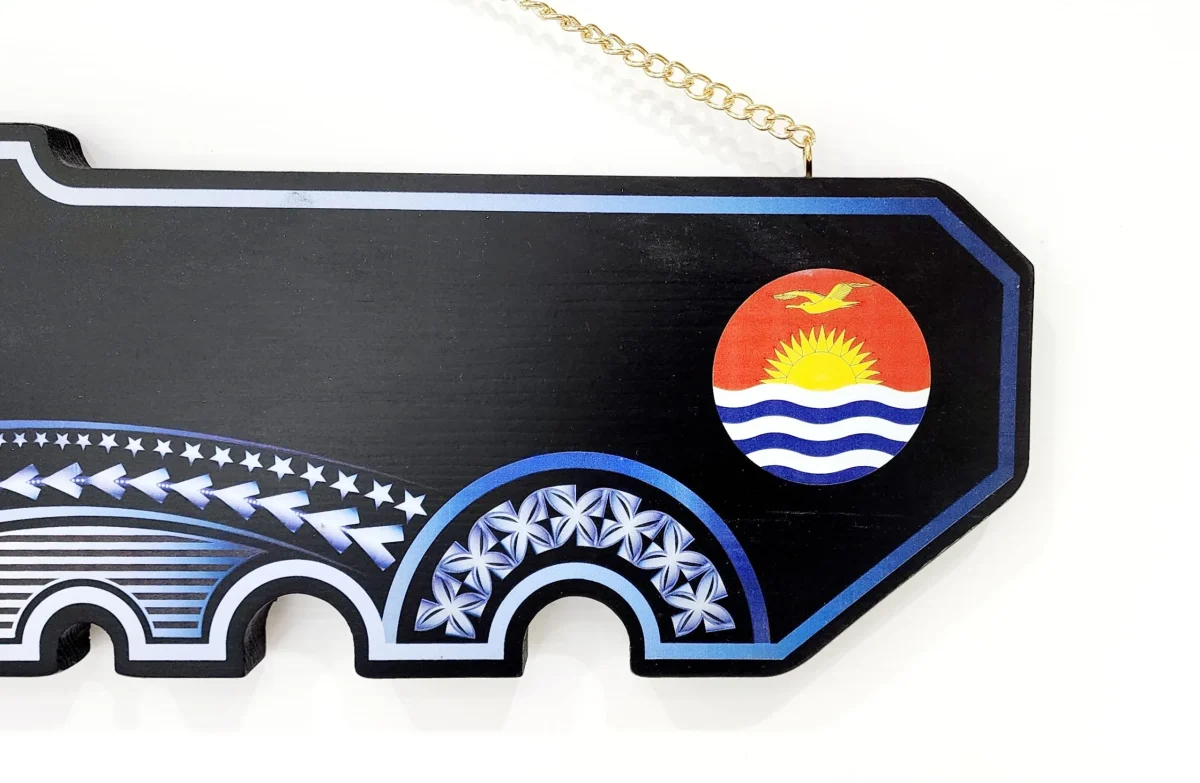 Island Design White & Blue Theme Colour UV Printed Birthday Key with Coloured Kiribati Flag