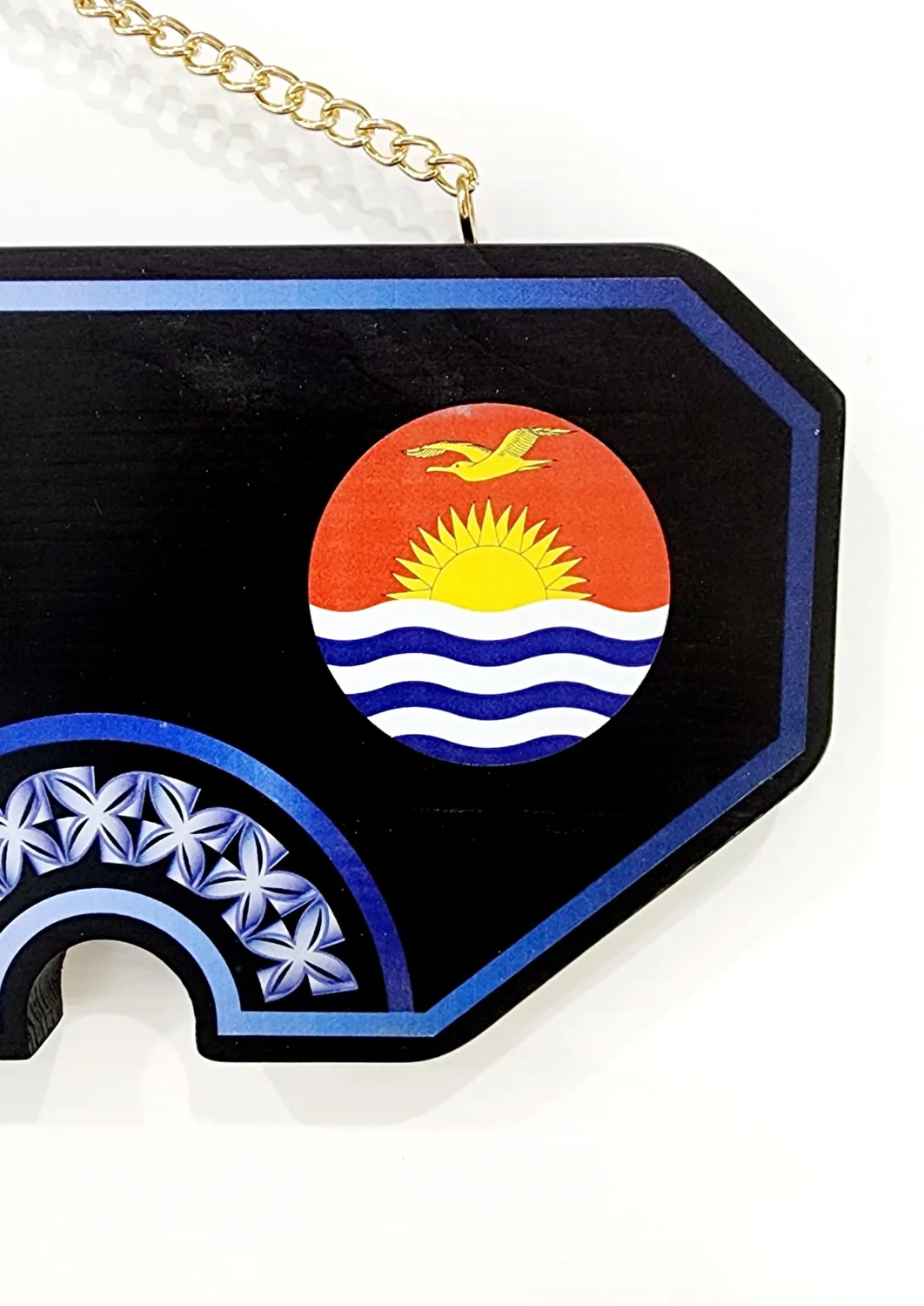 Island Design White & Blue Theme Colour UV Printed Birthday Key with Coloured Kiribati Flag