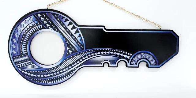 Island Design White & Blue Theme Colour UV Printed Birthday Key