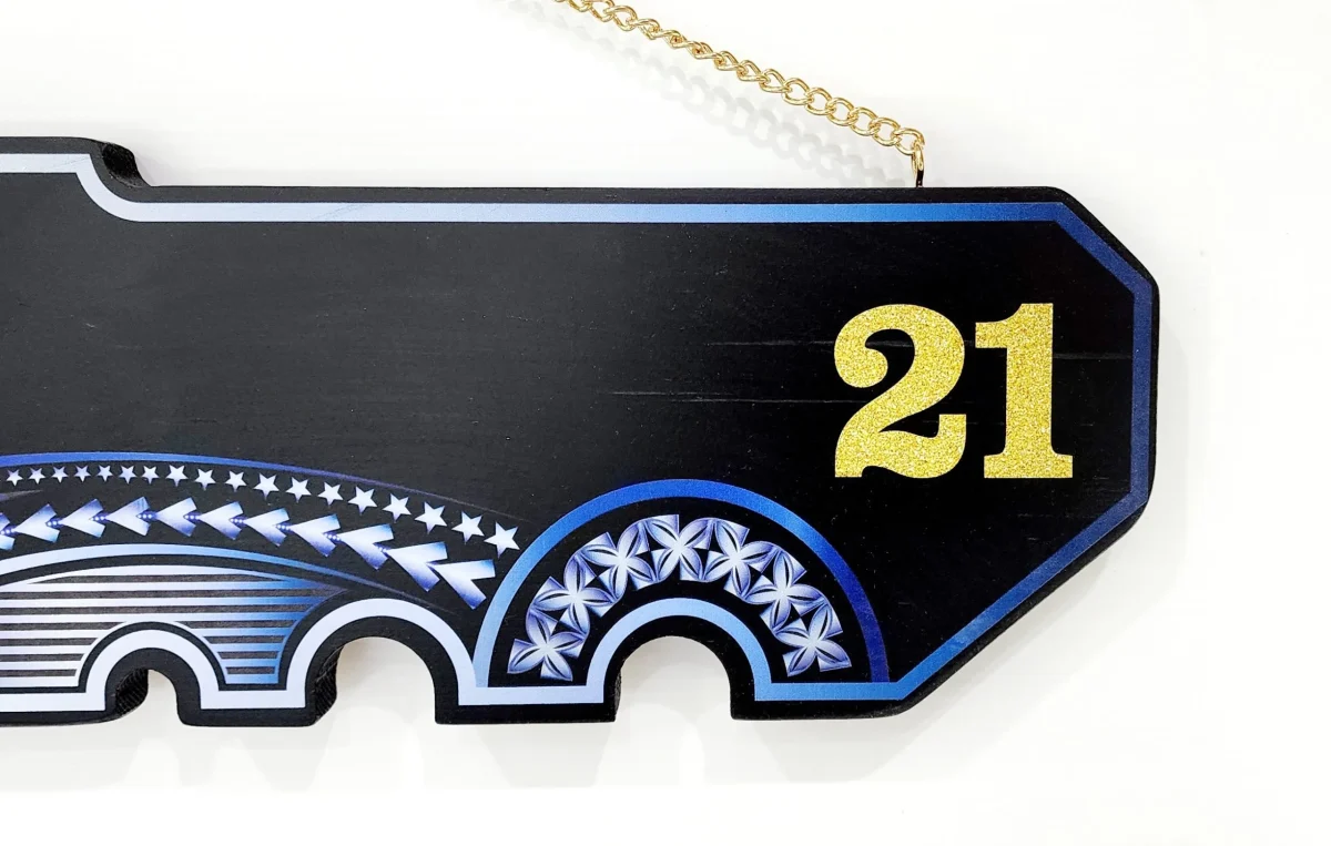 Island Design White & Blue Theme Colour UV Printed Birthday Key with Golden Glitter Look "21"