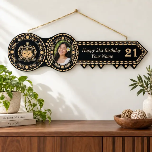 Island Design Wooden Birthday Key with "Samoan Sila" & "21" Laser Engraved  – SJ2102BLK