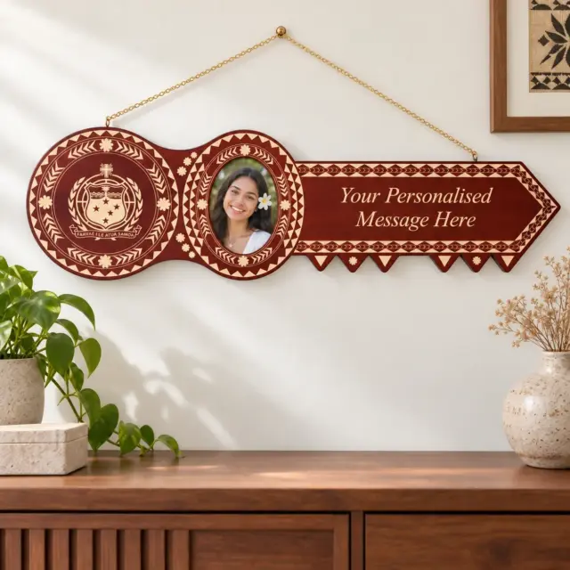 Island Design Wooden Birthday Key with "Samoan Sila" Laser Engraved  – SJ2101DB