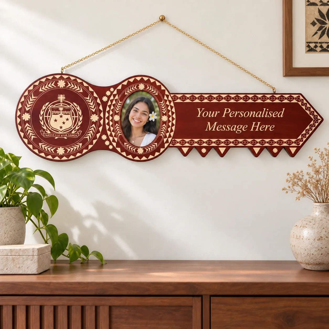 Island Design Wooden Birthday Key with "Samoan Sila" Laser Engraved  – SJ2101DB
