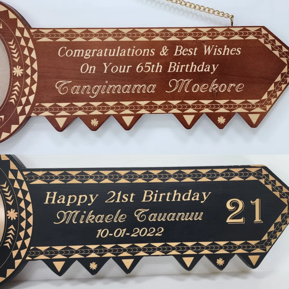 Island Design Wooden Birthday Key with Three Hibiscus Flowers & "21" Laser Engraved  – SJ2510DB