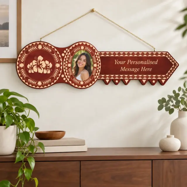 Island Design Wooden Birthday Key with "Three Hibiscus" Laser Engraved  – SJ2512DB